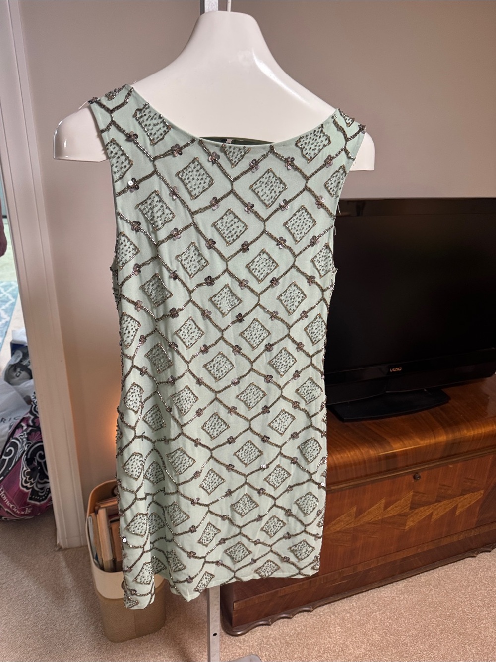 Alice + Olivia Mint Green Beaded Shift Dress